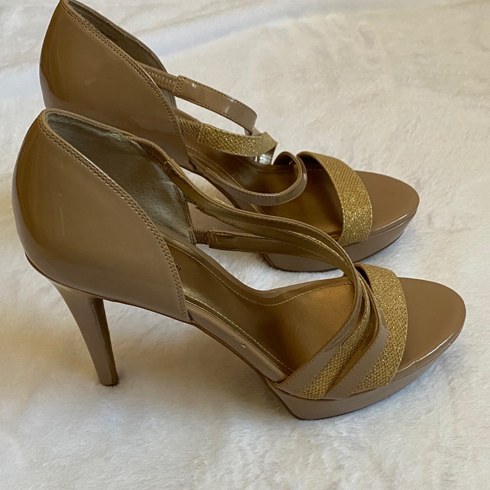 BCBG Tan Strappy High Heels